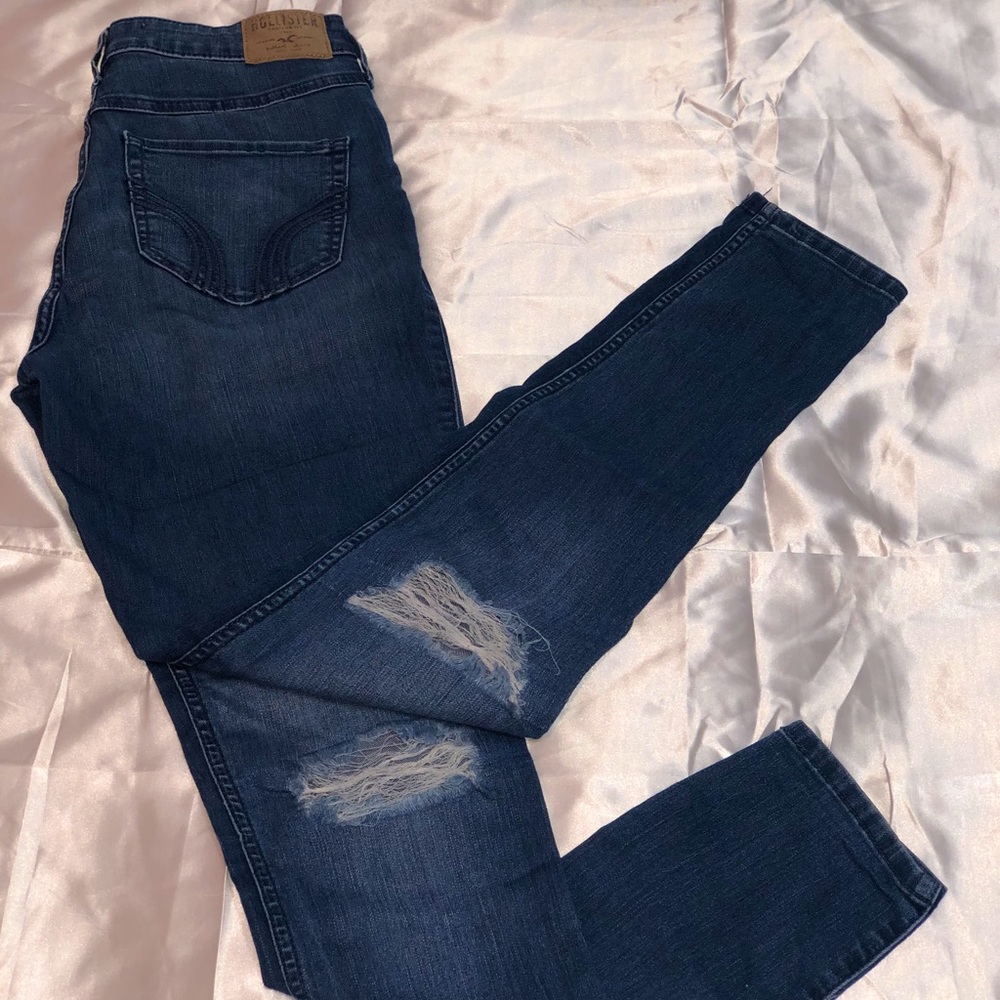 Hollister High Waisted Dark Wash Ripped Jeans
